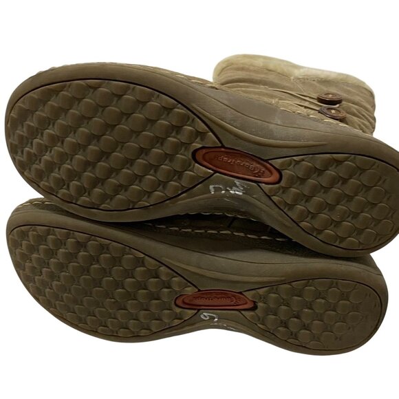 Bear Traps Stay Dry Suede Mid-Calf Tan Boots With Faux Fur Trim Button Accents - Picture 8 of 11